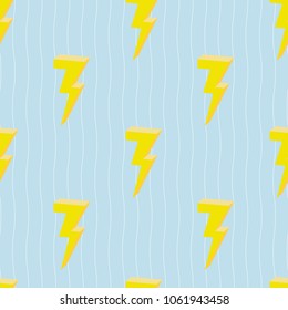 Seamless pattern 3d Lightning Bolt on white and sky blue line wave background.printing wallpaper.vector illustration
