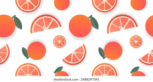 Seamless pattern 3d papercut orange sliced cutout citrus fruit. Summer layered fruits for restaurant, food, drinks, bars, recipes, summer, sweets, vegan, social media, presentation design.