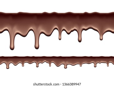 Seamless pattern. 3d realistic vector drips of cream. Dark milk chocolate.