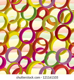 Seamless pattern with 3d rings on grunge striped colorful background