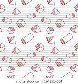 Seamless pattern of 3d shape doodle drawing in book
