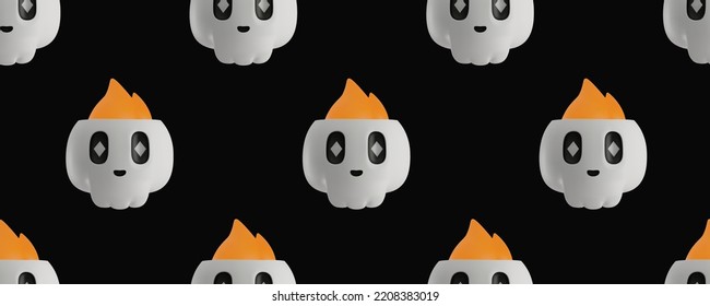 Seamless pattern with a 3d skull on a black background. For a pirate party, Halloween. Vector illustration in a trendy style
