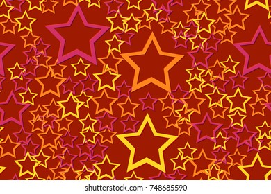 Seamless pattern of the 3d stars. Effect of the embossing on the red background