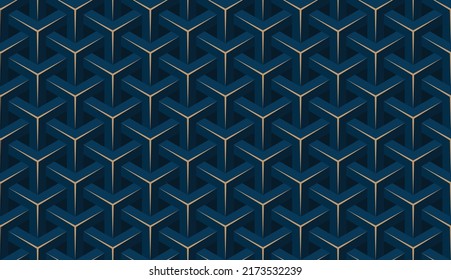 Seamless pattern 3D wallpaper, Abstract vector background, Dark blue and Golden