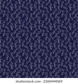 Seamless pattern with 4 flower abstract on a dark blue background. Cartoon color vector illustration.