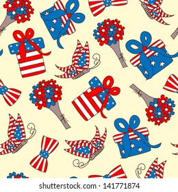 Nahtlose Muster für den 4. Juli, American Independence Day.