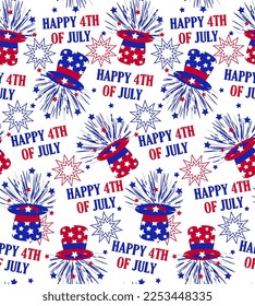 Seamless Pattern of 4th of July with Hats and Stars-Independence Day Vector Illustration