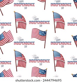 Seamless pattern for 4th of July US Independence Day with cartoon flags