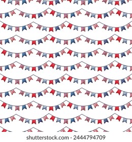 Seamless pattern for 4th of July US Independence Day with cartoon flags on a rope