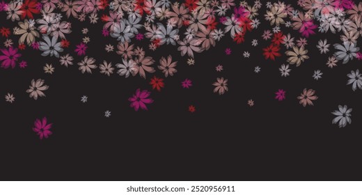 Seamless pattern of 52 differently angled cherry blossoms in many bud stages, 8 butterflies, studio photographed, isolated on white. Beautiful flowers Scaevola simple bloom. Summer daisies