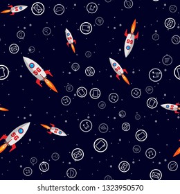 Seamless pattern 5g telecommunication with rocket and apps icon illustration vector