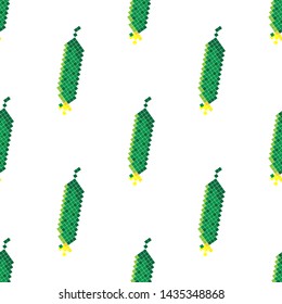 Seamless pattern with 8 bit pixel cucumber on a white background. Vector illustration.Old school computer graphic style. Games elements.