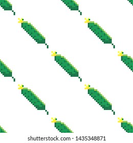 Seamless pattern with 8 bit pixel cucumber on a white background. Vector illustration.Old school computer graphic style. Games elements.