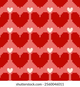 seamless pattern with 8 bit pixel hearts for valentines day, flat vector illustration, perfect for your holiday background, textile, greeting card, wrapping