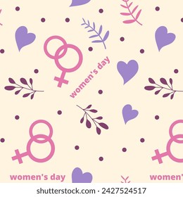 Seamless pattern 8 march Happy Woman's Day background. Vector.