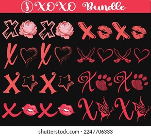 Seamless pattern (8 xoxo Bundle) hugs and kisses Valentine's Day background