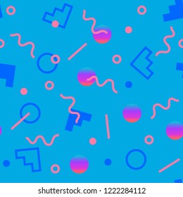 Seamless pattern with 80s memphis style and vibrant psychedelic colors