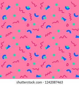 Seamless pattern with 80s memphis style and vibrant psychedelic colors