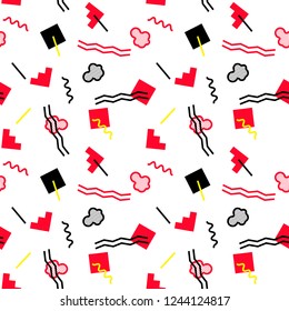 Seamless pattern with 80s memphis style and vibrant psychedelic colors