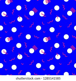 Seamless pattern with 80s memphis style and vibrant psychedelic colors