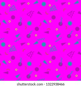 Seamless pattern with 80s memphis style and vibrant psychedelic colors