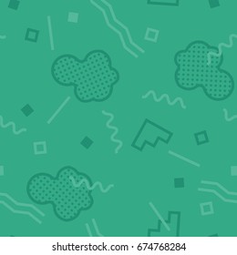 Seamless pattern with 80s memphis style and single tone colors