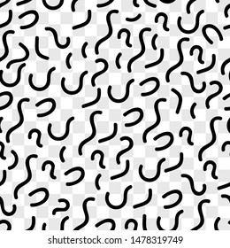 Seamless pattern 80s-90s hipster background. Monochrome abstract funky fashion design. Wallpaper retro repeat textile template.