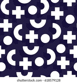 Seamless pattern in 90 80 style with simple geometric elements shapes