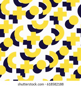 Seamless pattern in 90 80 style with simple geometric elements shapes