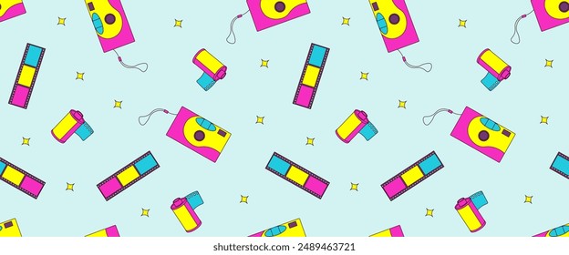 Seamless pattern with 90s retro elements, photo objects