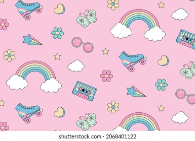 seamless pattern with 90's style illustrations for banners, cards, flyers, social media wallpapers, etc.