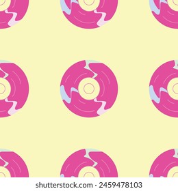 Seamless pattern in 90s style. Pink Disk from the era of the 90s and 80s. Retro badges, patches for your design. Vector illustration.