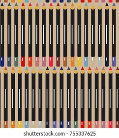 Seamless pattern with aboriginal pencils of different colors. School, study, art, creativity, cosmetics.