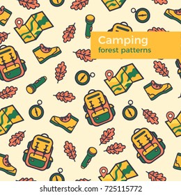 Seamless pattern, about camping, travel and tourism.