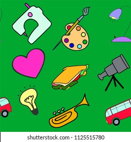 Seamless pattern about different  hobbies