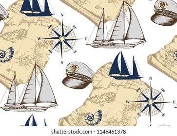 Seamless pattern about sea voyages. Vector illustration.