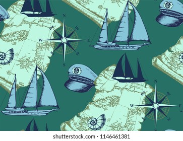 Seamless pattern about sea voyages. Vector illustration.