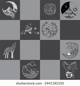 seamless pattern about the wild life black and white vector