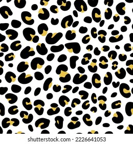 Seamless pattern abstract animal skin leopard design. Jaguar, cheetah, panther.Black and white  and gold background.Stock vector illustration.
