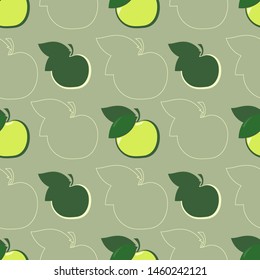 Seamless pattern with abstract apples. Wallpaper with green fruits.