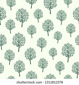 Seamless pattern with abstract aquamarine  trees on a white background.Botanical print for fabric,wrapping paper,wallpaper,planners,mugs,background for your design