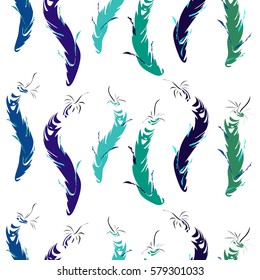seamless pattern abstract art feathers hand-drawing
