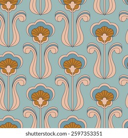 Seamless pattern with abstract art nouveau flowers