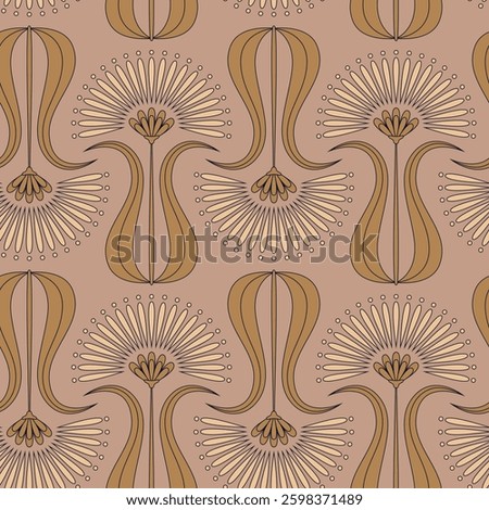 Seamless pattern with abstract art nouveau flowers