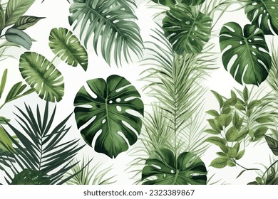 Seamless pattern, abstract art. Watercolor painting, children's wallpaper. Hand drawn plants. Palms, rainforest, leaves, flowers. modern Art. Prints, wallpapers, posters, cards, murals svg