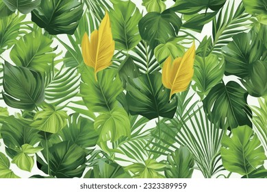 Seamless pattern, abstract art. Watercolor painting, children's wallpaper. Hand drawn plants. Palms, rainforest, leaves, flowers. modern Art. Prints, wallpapers, posters, cards, murals