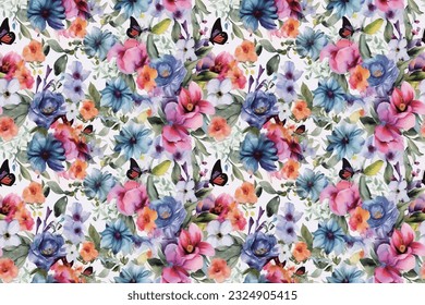 Seamless pattern, abstract art. Watercolor painting, children's wallpaper. Hand drawn plants. Palms, rainforest, leaves, flowers. modern Art. Prints, wallpapers, posters, cards, murals