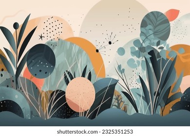 Seamless pattern, abstract art. Watercolor painting, children's wallpaper. Hand drawn plants. Palms, rainforest, leaves, flowers. modern Art. Prints, wallpapers, posters, cards, murals