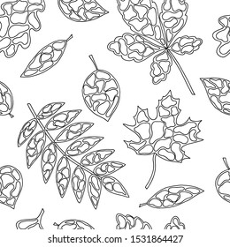 Seamless pattern with abstract autumn leaves, coloring page for kids and adults