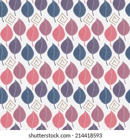 Seamless pattern with abstract autumn leaves in purple tones on a light background